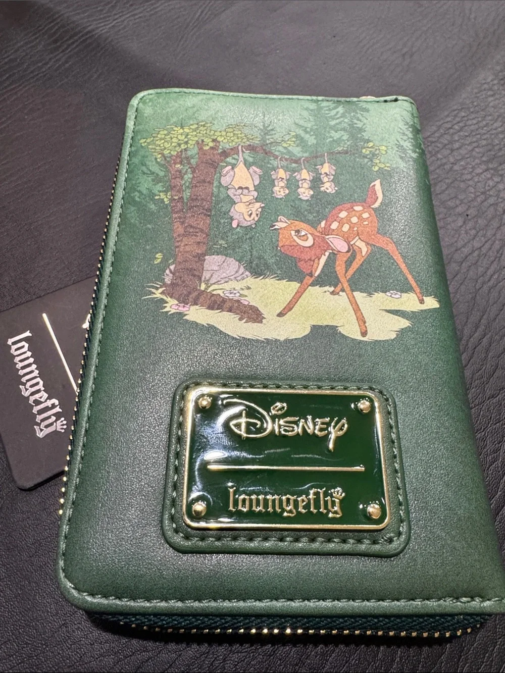 NWT Loungefly Disney Bambi Green Zip Wallet with Character Art